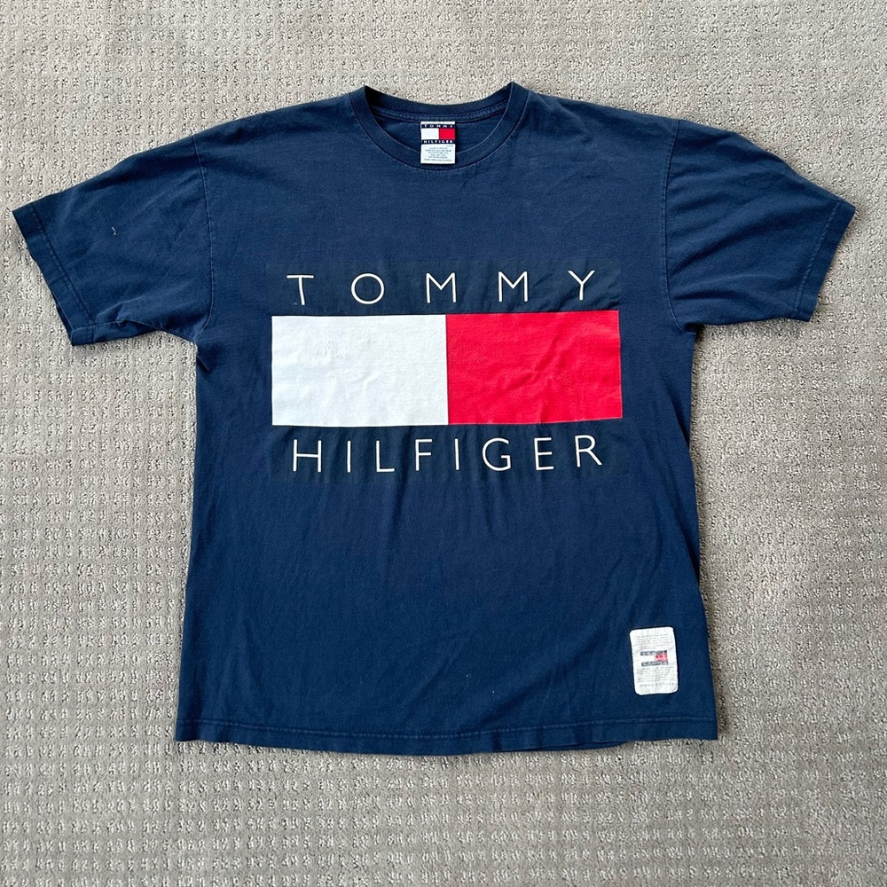Vintage 90s Tommy Hilfiger T shirt Men’s Large Big Logo